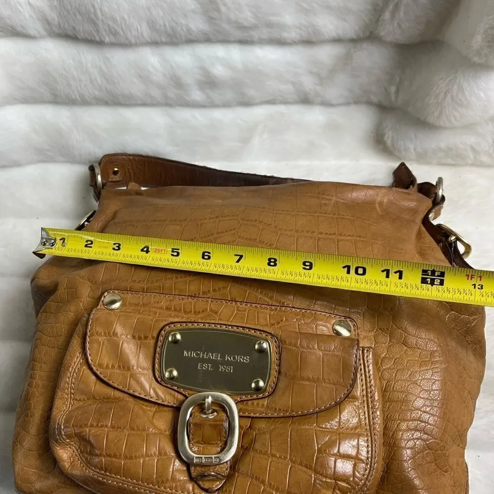 Michael Kors Tan leather crocs embossed shoulder bag with gold tone hard…